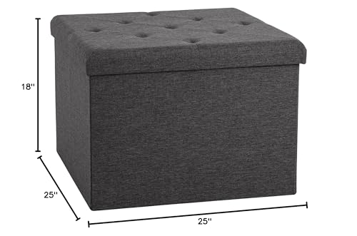 Seville Classics Cushioned Fabric Ottoman Hidden Storage Chest Footrest Chair, Padded Seat for Bedroom, Dorm, Loft, Living Room, Entryway, Hallway, Modern Gray, 25" XL Square with Tray - color: Modern Gray, size: 25"D x 25"W x 18"H