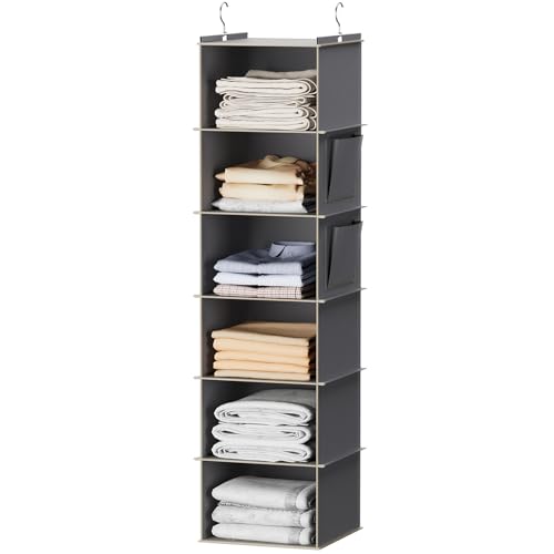 YOUDENOVA Hanging Closet Organizer and Storage, 6-Shelf Closet Hanging Storage Shelves, Grey - color: Grey