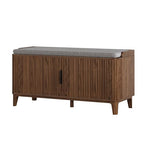 39.4" Fluted Shoe Cabinet Storage with Bench, 2-Tier Entryway Bench with Adjustable Shelves and Detachable Cushioned Seat, Shoe Organizer Bench Cabinet for Entryway, Living Room, Hallway Walnut - color: Walnut