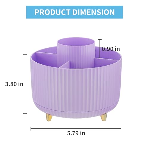 Marbrasse Desk Organizer, 360-Degree Rotating Pen Holder, Desk Organizers and Accessories with 5 Compartments Pencil Holder, Art Supply Storage Box Caddy for Office, Home（Purple） - color: Purple