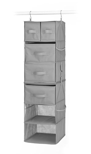 Whitmor Multi-Functional Hanging Organizer with Drawer Inserts- 5 Section - Closet Organizer - Grey - color: Grey, size: 5 Section Drawer