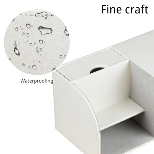 PUSU Square Tissue Box Cover with Storage Drawer, PU Leather Facial Tissues Cube Boxes Holder, Modern Makeup Remote Control Holder, Nightstand Organizer Caddy for Bathroom Vanity, Office, Home Decor - color: White Cowhide