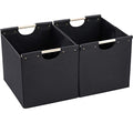 HOONEX Large Collapsible Storage Bins, Linen Fabric, Pack of 2, Storage Baskets with Wooden Carry Handles and Sturdy Heavy Cardboard, for Home, Office, Car, Nursery, Black - color: Black