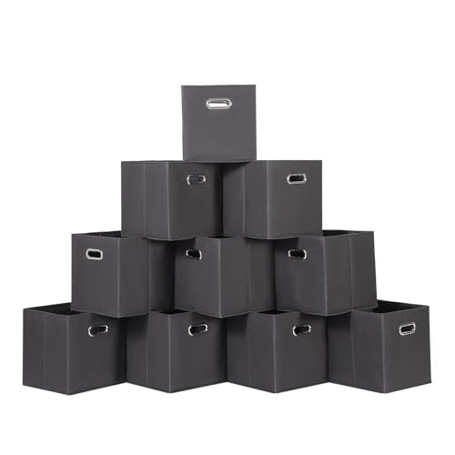 Fabric Cloth Storage Bins,Fabric Cube Organizer with Dual Handles Foldable Cube Storage Baskets for Home Bedroom Storage,Set of 10,(Black) - color: Black, size: 10 Pack