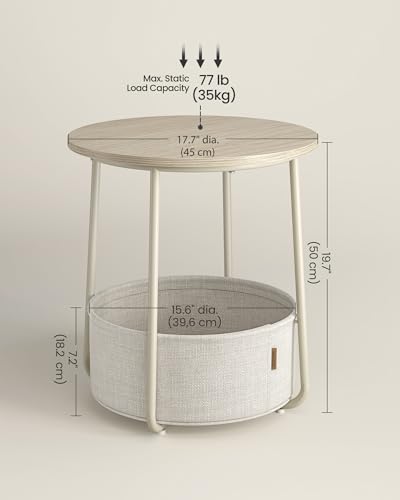 VASAGLE LILEA Collection - Small Round Side End Table, Modern Nightstand with Fabric Basket, Cream White ULET223K67 - color: Cream White, size: Round + 1 pack