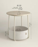 VASAGLE LILEA Collection - Small Round Side End Table, Modern Nightstand with Fabric Basket, Cream White ULET223K67 - color: Cream White, size: Round + 1 pack