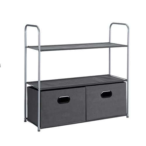 Amazon Basics Freestanding Closet Organizer with Fabric Bins, Drawers and 3 Shelves, Easy to Assemble, Grey, 32.7" x 12.2" x 31"