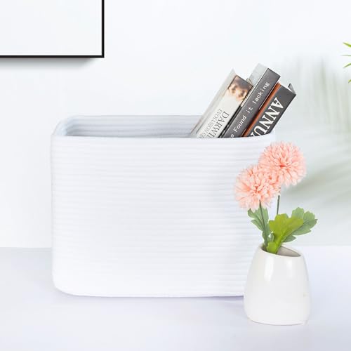 MINTWOOD Design 3-Pack Decorative Woven Storage Baskets for Shelves, Cube Bin Box for Organizing Books, Shoes, Dog Toys, Pantry Closet and Living Room Organizer, Full White - color: Full White