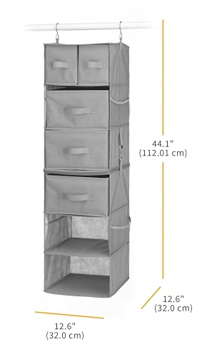 Whitmor Multi-Functional Hanging Organizer with Drawer Inserts- 5 Section - Closet Organizer - Grey - color: Grey, size: 5 Section Drawer