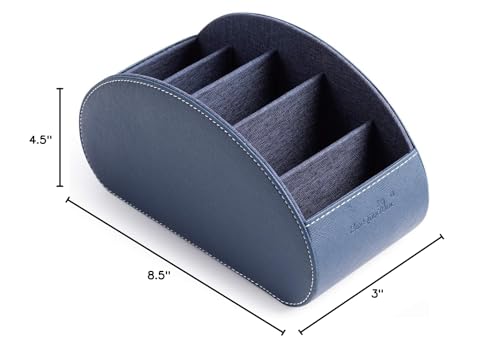 BONNY DODO Remote Control Holders Organizer Box with 5 Compartment PU Leather Multi-functional Office Desk Storage Caddy Store (Blue) - color: Blue