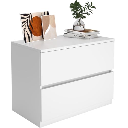 White 2 Drawer Dresser, Small Low Dressers for Closet, Bedroom Wood Short Nightstands, Bedside Table Storage Cabinet for Home Office, Hallway, Kitchen - color: White, size: 13.4"D x 23.6"W x 18"H (2 Drawers)