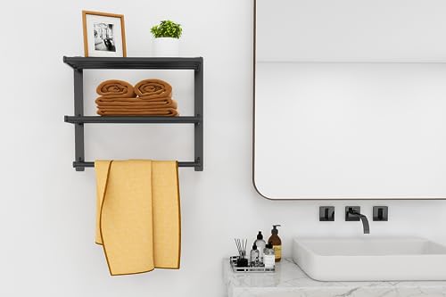 Hotel Towel Racks for Bathroom Wall Mounted, BETHOM Towel Shelf for Bathroom 3-Tier, 16 Inch Matte Black Towel Bar with Shelf - color: Matte Black, size: 16IN (1 Bar)