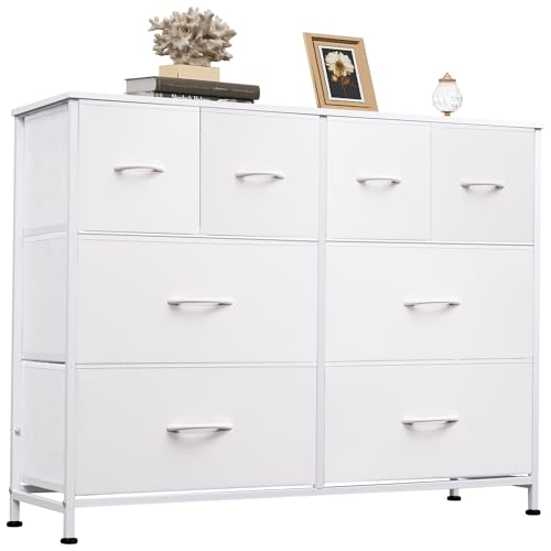WLIVE Dresser for Bedroom with 8 Drawers, Wide Fabric Dresser for Storage and Organization, Bedroom Dressers, Chest of Drawers for Living Room, Closet, Hallway, White - color: White, style: 8 Drawers