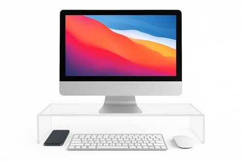 Azar 515360 Acrylic Monitor Stand Riser – Made in USA Laptop stand and Monitor Riser Acrylic Monitor Stand Riser Clear Laptop Stand for Desk Ergonomic Display Riser, Clear (21-Inch-Luxury Handcrafted) - size: 21-Inch