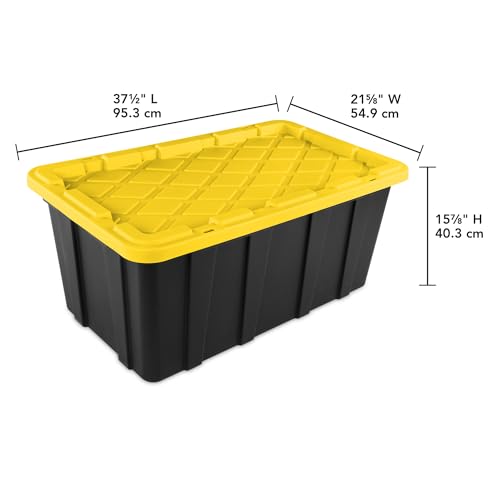 Sterilite 4-Pack Industrial Tote, Plastic Storage Container Bins with Lids, 38 Gallon - Heavy-Duty Organizing Containers for Closet, Bathroom, and Office - size: 38 Gallon - Black/Yellow