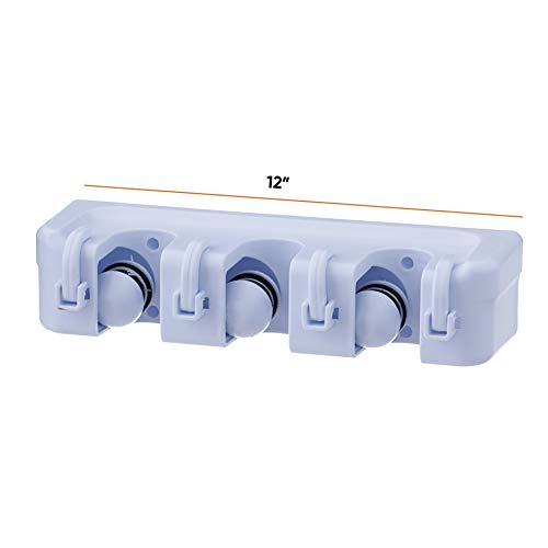 Mop & Broom organizer 3-Slots (White) - color: White, size: Medium, 1-pack