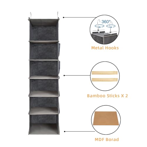 2 Packs Hanging Closet Organizer, 6-Shelf Closet Organizers and Storage with Side Pockets, Collapsible Hanging Shelves for Closet & RV & College Dorm,Grey - color: Grey, size: 2 # 6 Shelves