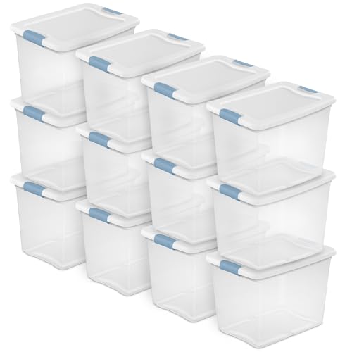 Sterilite 12-Pack Latching Box, Under Bed Storage Bins with Lids, Clear Plastic, 25 Quart - Heavy-Duty Organizing Containers for Closet, Bathroom, and Office - size: 25 Quart, style: 12 Pack