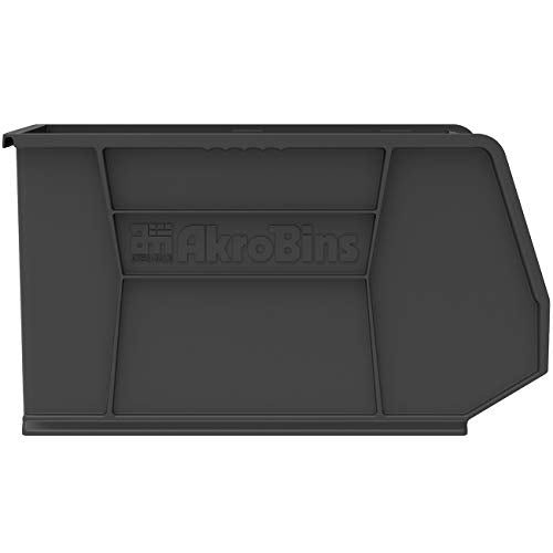 Akro-Mils 30265 AkroBins Plastic Storage Bins, Space-Saving Stackable Bins for Garage, Pantry, Craft Organization, 18-" x 8.25-" x 9-", Black, 6-Pack - color: Black