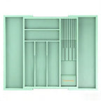 Bamboo Kitchen Drawer Organizer, Expandable Silverware Organizer with Removable Knife Block, 6-8 Slots- Utensil Holder & Cutlery Tray Drawer Dividers, 2.36" Deep for Extra Capacity, Cyan - color: Cyan