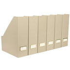 BLU MONACO | Set of 6 Foldable Taupe Magazine File Holders with Label Holders | Vertical File Organizer & File Storage Boxes for Desk, Shelves & Home Office - color: Taupe