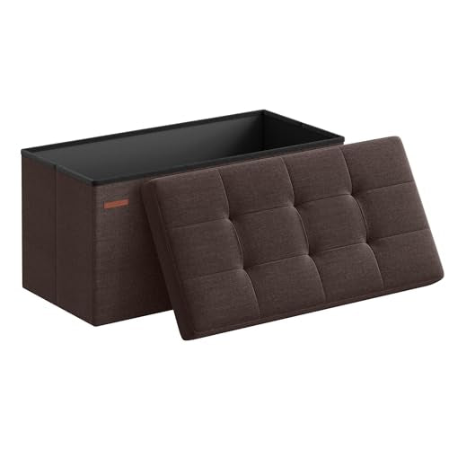 SONGMICS Mazie Collection - 30 Inches Folding Storage Ottoman Bench, Ottoman Foot Rest, End of Bed Bench, Storage Chest, Load 660 lb, for Living Room, Bedroom, Entryway, Brown ULSF047K02 - color: Brown, size: 15"D x 30"W x 15"H
