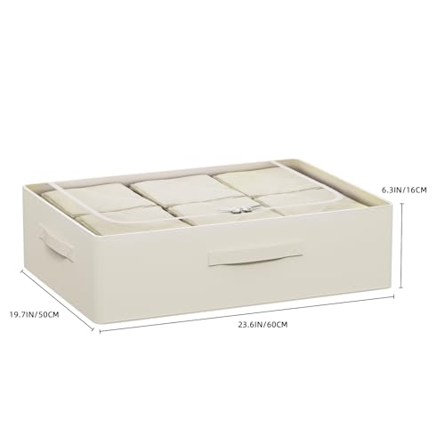 CYhom 3Pcs Under Bed Storage Bins with Metal Frame - Shoe Organizer for Closet with Clear Cover Oxford Fabric Sturdy Underbed Container Foldable Stackable Clothes Organizer (Beige, 23.5x19.7x6.3) - color: Beige, size: 23.5x19.7x6.3