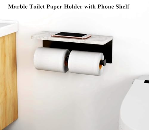 Toilet Paper Holder with Natural Marble Shelf for Bathroom Washroom,Wall Mounted Tissue Holder Suitable for Mega Roll (Matte Black, Large 11.8 * 4.7) - color: Matte Black, size: Large 11.8 * 4.7 in