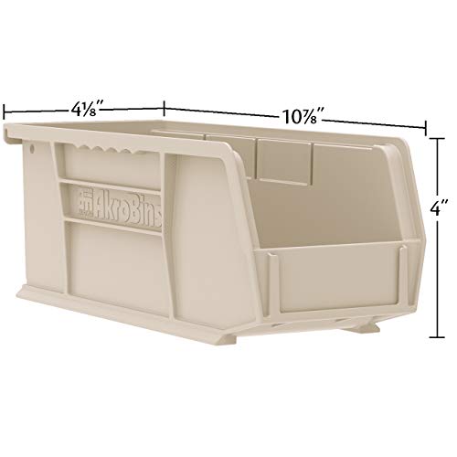 Akro-Mils 30224 AkroBins Plastic Storage Bins, Space-Saving Stackable Bins for Garage, Pantry, Craft Organization, 11" L x 4" W x 4" H, Stone, 12-Pack - color: Stone