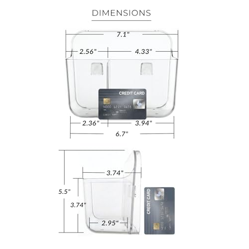 No-Drill Wall Storage Basket – 2-Compartment Clear Acrylic Organizer Bin with Strong Adhesive, Easy to Install & Remove, Waterproof Shelf for Kitchen, Bathroom, Cabinet – Sandra Series - size: 2-Compartment