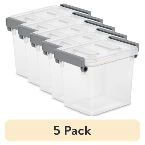 (Pack of 5) 2.5-quart Modular Locking Storage Boxes, Transparent Plastic Storage Containers with Writeable ID Lids, Gray