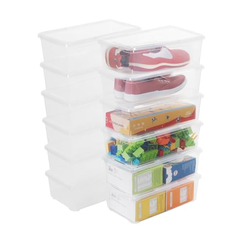 Clear Shoe Boxes 12 Pcs Plastic Storage Bins with Latching Lid Rectangular Storage Boxes Durable See-Through Lidded Shoe Boxes for Art Supplies and Home (Clear) - color: Clear
