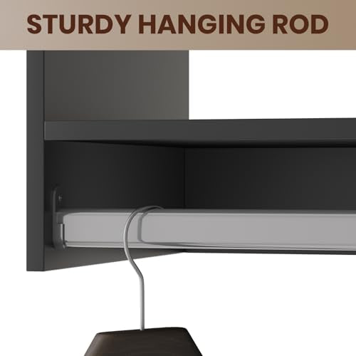 ROOMTEC Modular Closet System, 46" Wall-Mounted Closet Organizer with Drawers and Hanging Rods, Wooden Tower for Walk-In Closets, Wardrobe Storage Kit, Black - size: 46" Wide, style: Model 4
