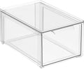 mDesign Plastic Stackable Bathroom Storage with Pull Out Bin Organizer Drawer for Cabinet, Vanity, Shelf, Cupboard, Cabinet, or Closet Organization - Lumiere Collection - Clear - size: 8 x 12 x 6 (Pack of 1)