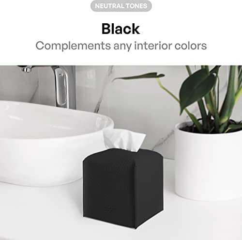 carrotez Tissue Box Cover, [Refined] Modern PU Leather Square Tissue Box Holder - Decorative Holder/Organizer for Bathroom Vanity Countertop, Night Stands, Office Desk & Car 5X5X5 - Black - color: Black, size: [Square]
