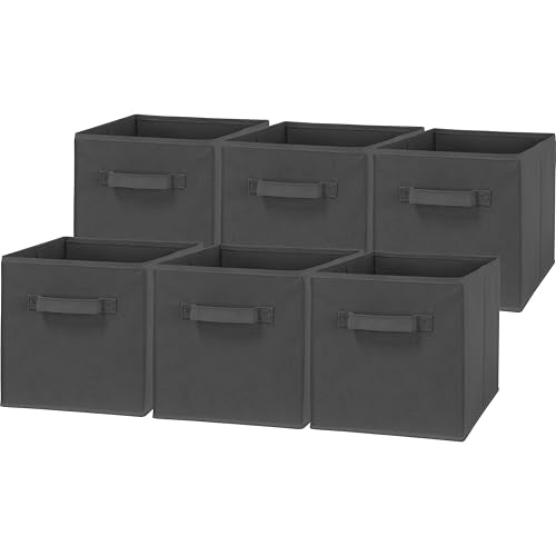 Simple Houseware Foldable Cube Storage Bins, 11-Inch Dark Gray, 6-Pack Fabric Cubes Organizer for Closet or Shelves - color: Dark Grey