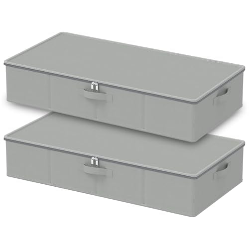 Under Bed Storage Containers, Foldable Closet Organizers with Handles, Underbed Cube Organizer Basket with Zippered, 2 Pack, Grey, 31.5 x 15.7 x 5.9 In, XSNY20GL-2 - color: Grey, size: Large（2 Pack）