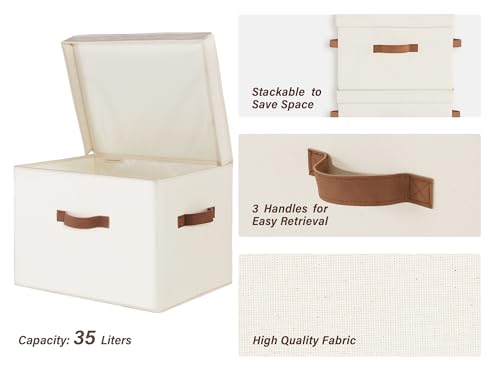 StorageWorks Fabric Storage Bins with Lid, Decorative Storage Boxes for Shelves, Stackable Closet Organizer Basket with Handles, Jumbo, Ivory White, 2-Pack - color: Ivory White, size: Jumbo