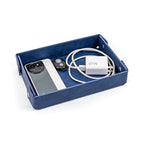 SANQIANWAN PU Leather Valet Tray Small NightStand Bedside Entry Table Trya for Phone Jewelry Glasses Keys and Coins Father's Day Birthday Gifts (Blue) - color: Blue