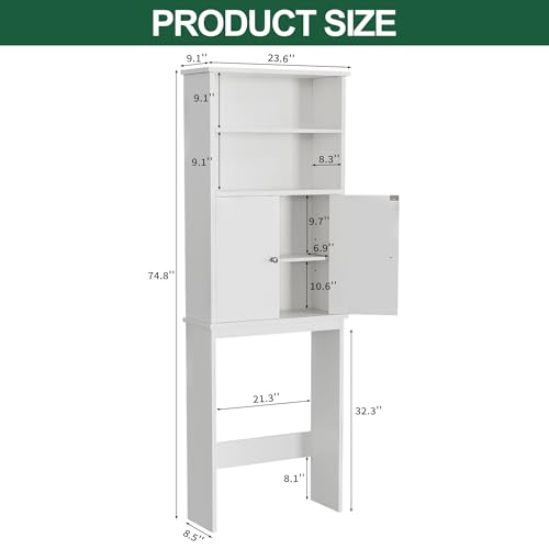 Walsunny Over The Toilet Storage Cabinet, Bathroom Organizer with Open Shelves and Double Doors, Space Saving Toilet Storage, White - color: White, style: 2 Open Shelves