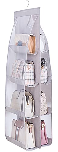 MURRI&MURRDI 1 Pack Hanging Handbag Organizer for Closet, Purse Storage Holder with 8 Easy Access Clear PVC Pockets, Purse Hanger for Wardrobe Space Saving Hanging Bags (Gray) - color: Gray