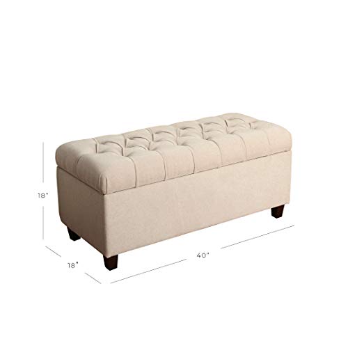 Homepop Home Decor | Tufted Ainsley Button Storage Ottoman Bench with Hinged Lid | Ottoman Bench with Storage for Living Room & Bedroom, Cream 18x40x18 inches - color: Cream
