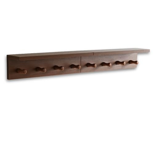Entrance Coat Rack ，Coat Hooks, Wall-Mounted Wooden Hook Rack, Wall-Mounted Shelves are Very Suitable (Teak Color Finish—A-2) - style: Teak color finish—A-2