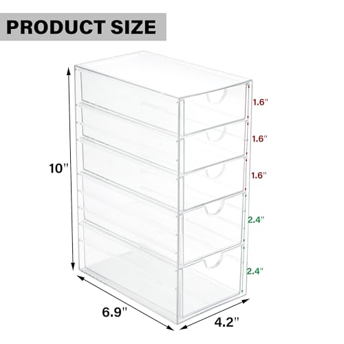 Prsildan Acrylic Drawer Makeup Organizer with 5 Drawers, Hair Accessories Organizer, Office Desk Organization, Clear Stackable Storage Drawers for Vanity, Countertop, Craft, Jewelry - style: 5 Drawers