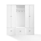 BOWERY HILL 3-Piece Modern Wood Entryway Set, 74 in H x 66 in W x 16.38 in D, MDF and Birch Veneer, White Finish, Includes Hall Tree with Hooks and 2 Pantry Closets, Modular Storage for Home