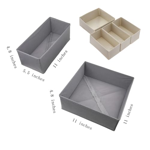 Bructhun Drawer Organizer Set of 4 Beige - Fabric Storage Bins for Clothes, Underwear, Socks & Bras - 11" Dresser Dividers for Bedroom Closet - color: Beige