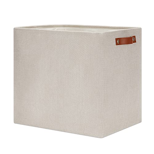 DULLEMELO Fabric Storage Basket, Large Storage Bin for Organization, Closet Storage Bins for Clothes Blankets Nursery Shelves, Collapsible Storage Container Box with Handles(Cream) - color: Beige, size: Large-17"x12"x15"