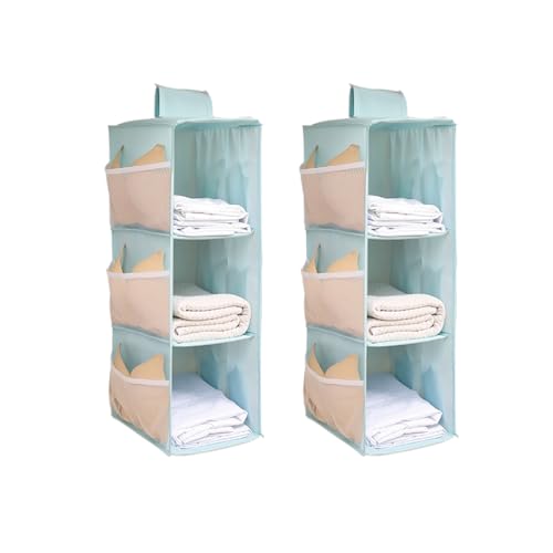 Hanging Closet Organizer, 4-Section Storage Shelves, Oxford Cloth with Mesh Pockets, (Cerulean, 3 Section) - color: Cerulean, size: 3 Section*2PACK