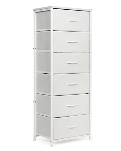 Mifuro Tall Dresser for Bedroom with 6 Drawers, Vertical Storage Organizer Tower, Chest of Drawers with Fabric Bins, Steel Frame, Wood Top for Bedroom, Closet, Entryway- White - color: White, size: 6 Medium Drawers