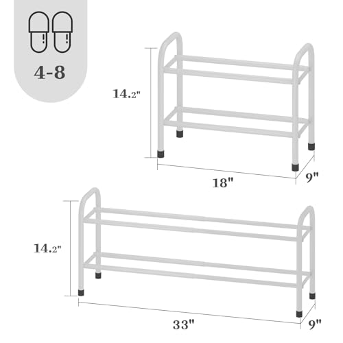 Expandable Shoe Rack, 2-Tier Metal Small Shoe Rack, Adjustable Shoes Organizer, Storage Shelf for Closet, Entryway, White - color: White, size: 2-Tier